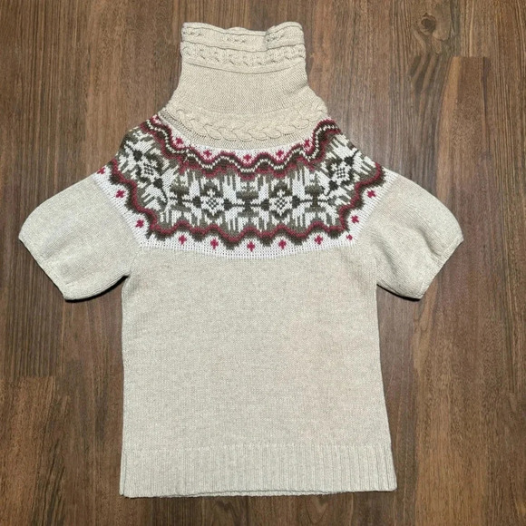 OLD NAVY Short Sleeve FairIsle Turtleneck Sweater Lambswool Angora Blend Size XL - Picture 2 of 7